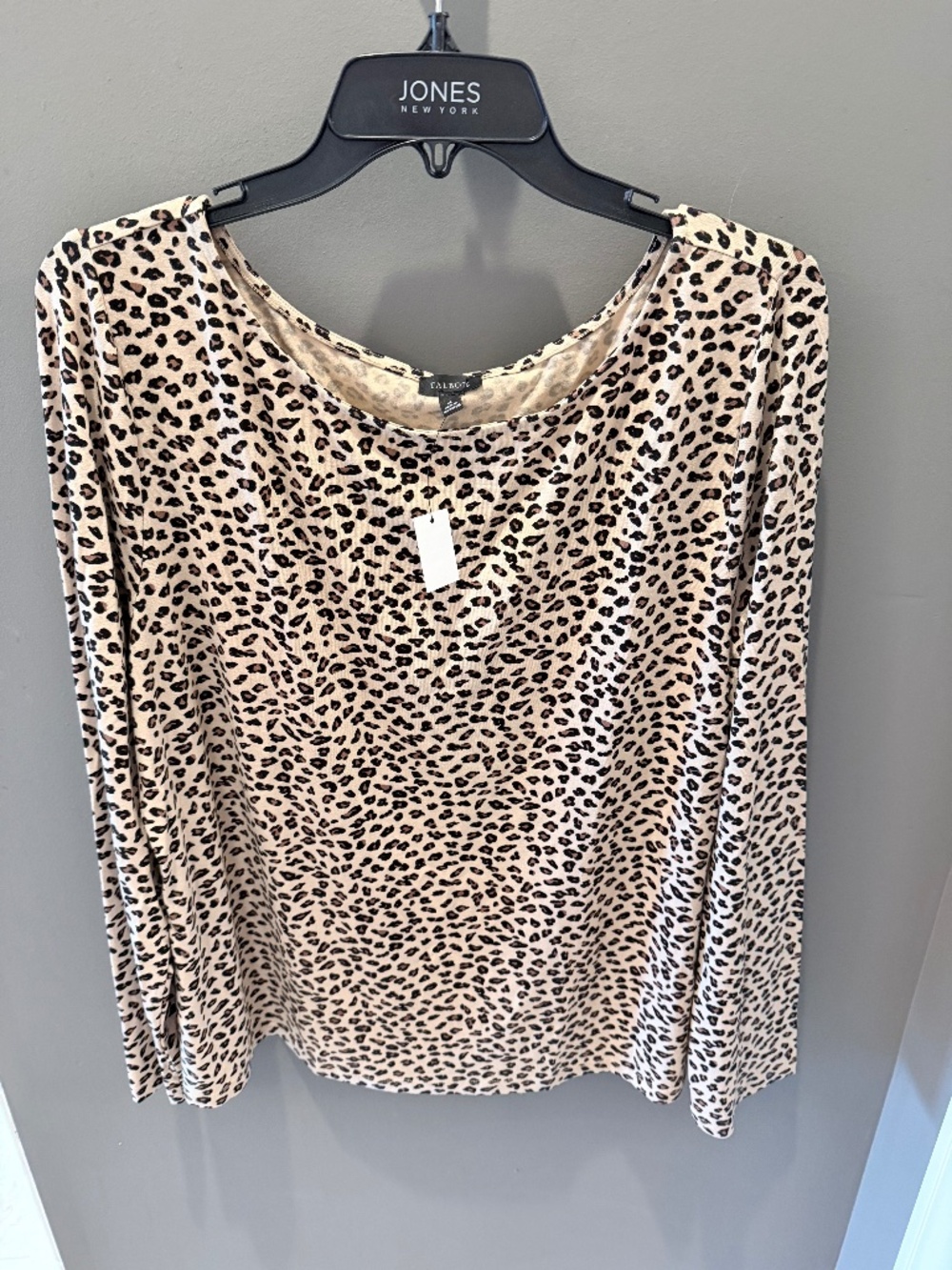 Jersey bateau neck top in tricolor cheetah. 1X